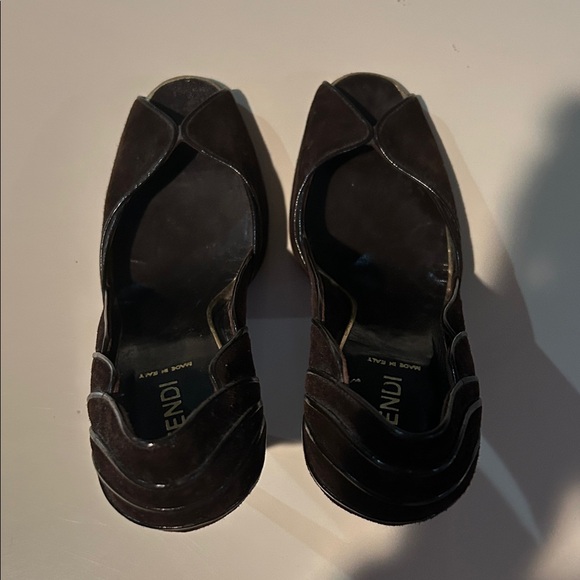 Fendi Brown Suede Peep-Toe Heels - Picture 6 of 11